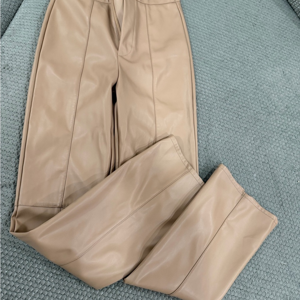 Missguided Camel Faux Leather Trousers